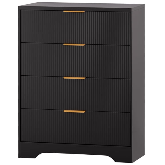 Fluted 4-Drawer Tall Dresser in White with Wood Drawers | Modern Organizer for Bedroom, Living Room & Hallway