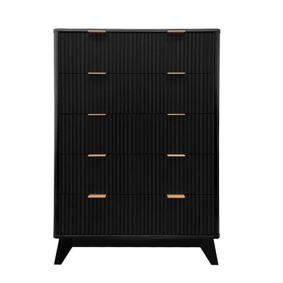 Fluted 5 5 Drawer Waveform Fluted Panel Dresser, for Storage Drawers Clothes, for Living Room, Kids Bedroom