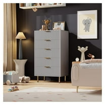 Fluted 5 Drawer Dresser for Bedroom, 48" Tall Modern Chest of Drawers with Deep Drawers and Wide Top, Wooden Dresser Organizer for Living Room, Hallway, Kids Room