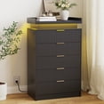 thumbnail image 1 of Pusnapku 5 Drawer Dresser, 45" Tall Fluted Chest of Drawers with Charging Station, LED Light, Vertical Wood Storage Dressers for Living Room, Entryway, 1 of 9