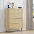 thumbnail image 1 of Fluted 5 Drawers Dresser with USB Charging Station, 48" Tall Mid-Century Modern TV Stand with Curved Profile for Bedroom & Living Room, Natural oak, 1 of 7