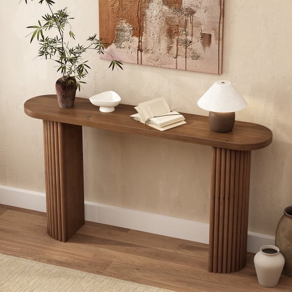 Fluted 55'' Rustic Solid Wood Console Table, Semicy Linder Narrow Farmhouse Entry Table Behind Couch for Foyer Entrance Living Room Hallway