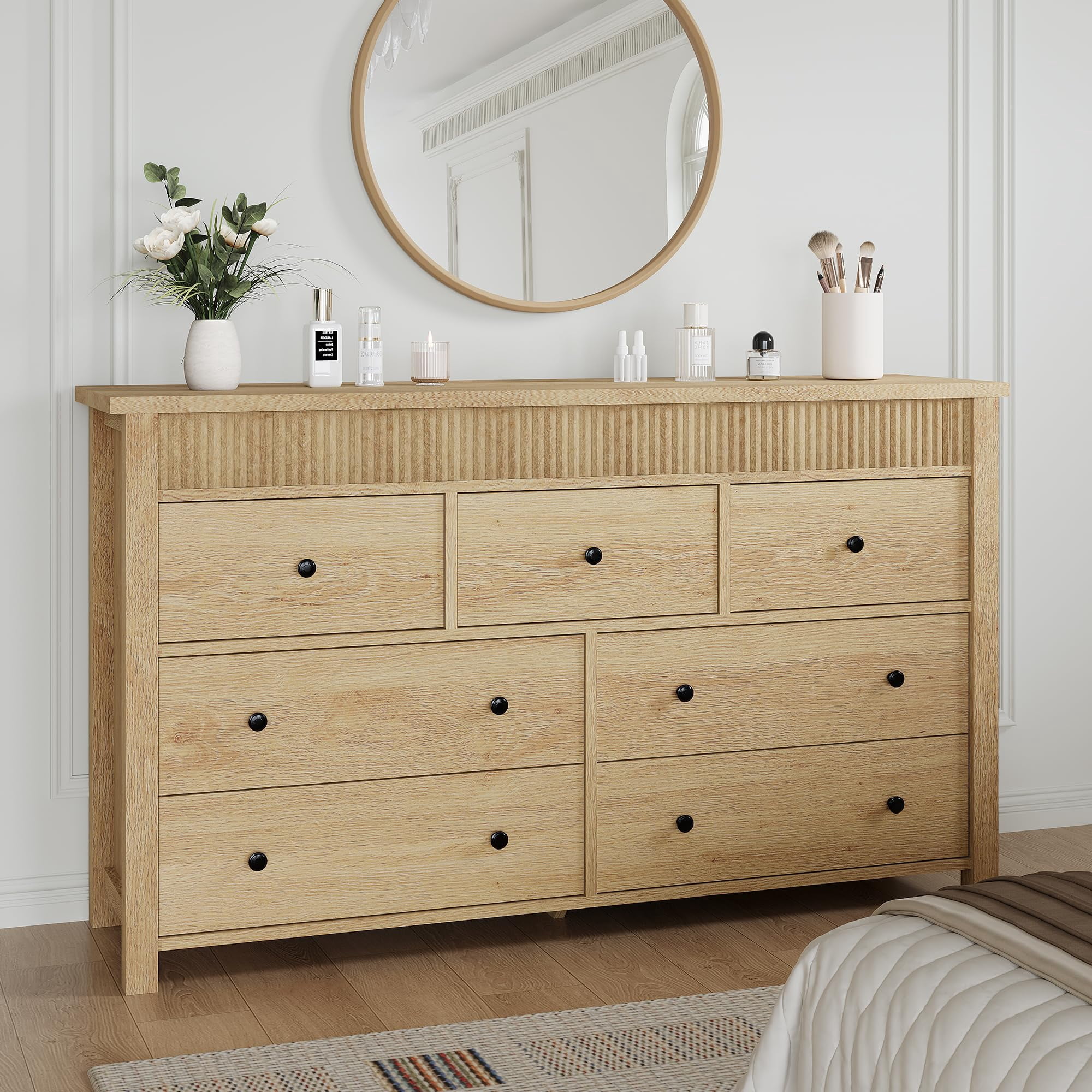 Fluted 6/7 Drawer Dresser & TV Stand, Modern Wood Chest of Drawers with ...
