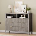 thumbnail image 1 of Fluted 6 Drawer Dresser for Bedroom, 47.2" Wide Wood Chest of Drawers with 2 Open Shelves, Modern Bedroom Dresser for Closet, Living Room, Entryway, 1 of 6