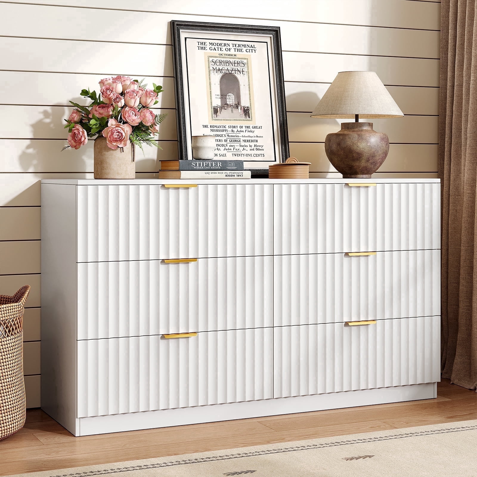 Westwood Design Westfield 6-Drawer Bedroom Wood Dresser in Brushed White Finish