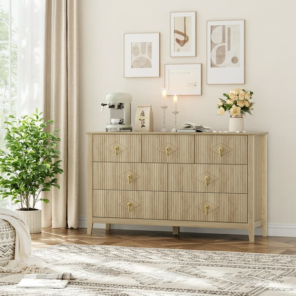 Fluted 7 Drawers Dresser,54" Wide Modern Chest of Drawers with Gold Metal Handle,Dresser TV Stand, Wood Drawer Organizer for Bedroom, Living Room, Hallway
