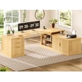 thumbnail image 1 of Fluted 70.9" L Shaped Computer Desk with 3 Drawers and Storage Cabinet, 1 of 7