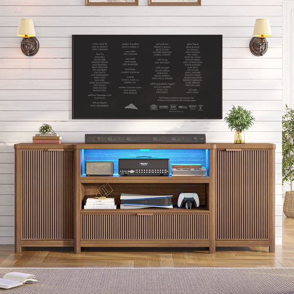 Fluted TV Stand for Living Room Bedroom Dresser with Charge Station for TVs 75-85 Inch