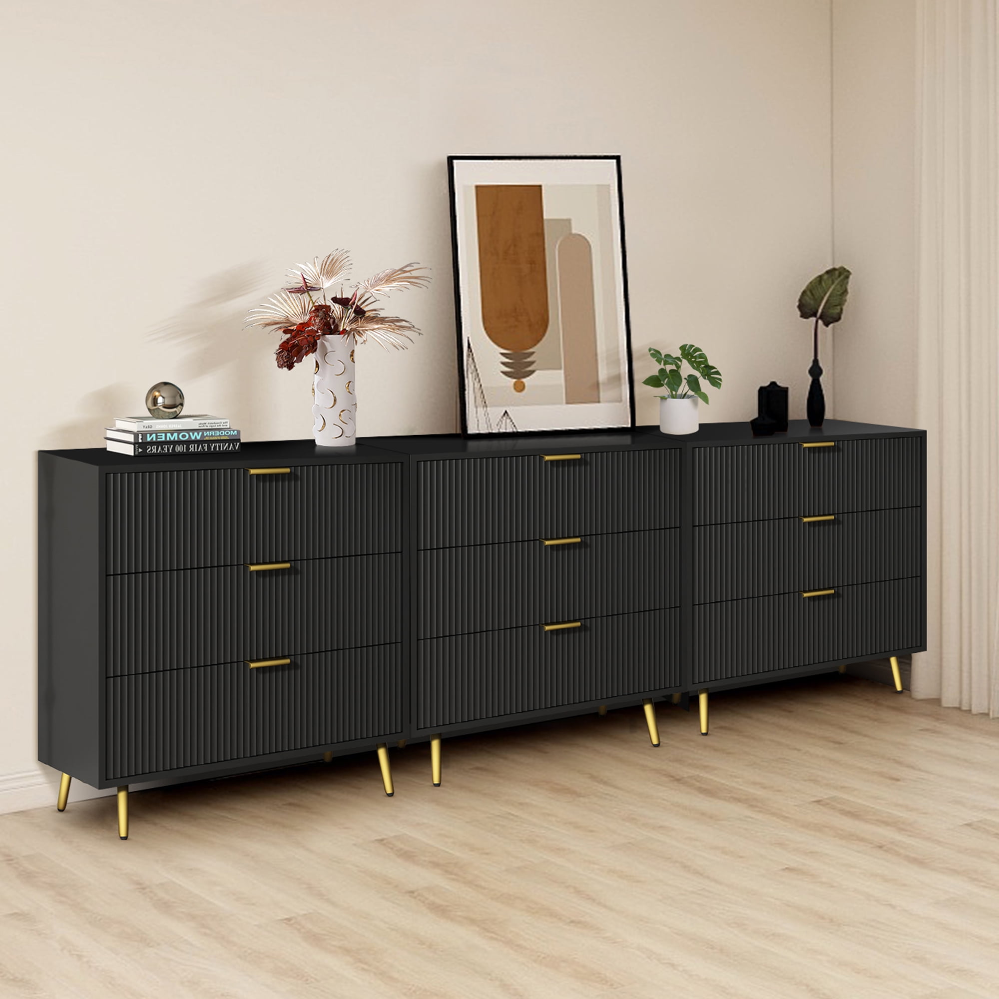 Fluted 9 Drawer Dresser, Modern Dressers Chest of Drawers with Fluted ...
