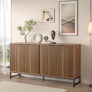 Fluted Accent Cabinet, Sideboard Storage Cabinet with Adjustable Shelves, Wooden Fluted Cabinet for Living Room, Dining Room, HallwayWalnut