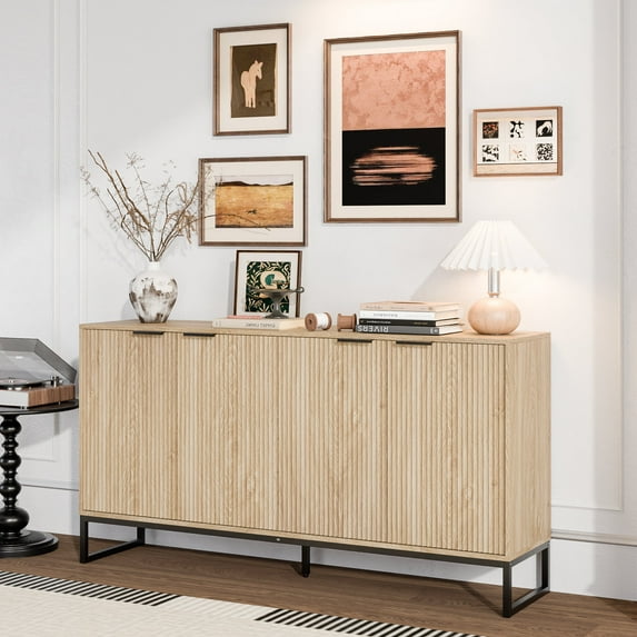 Fluted Accent Cabinet, Sideboard Storage Cabinet with Adjustable Shelves, Wooden Fluted Cabinet for Living Room, Dining Room, Hallway