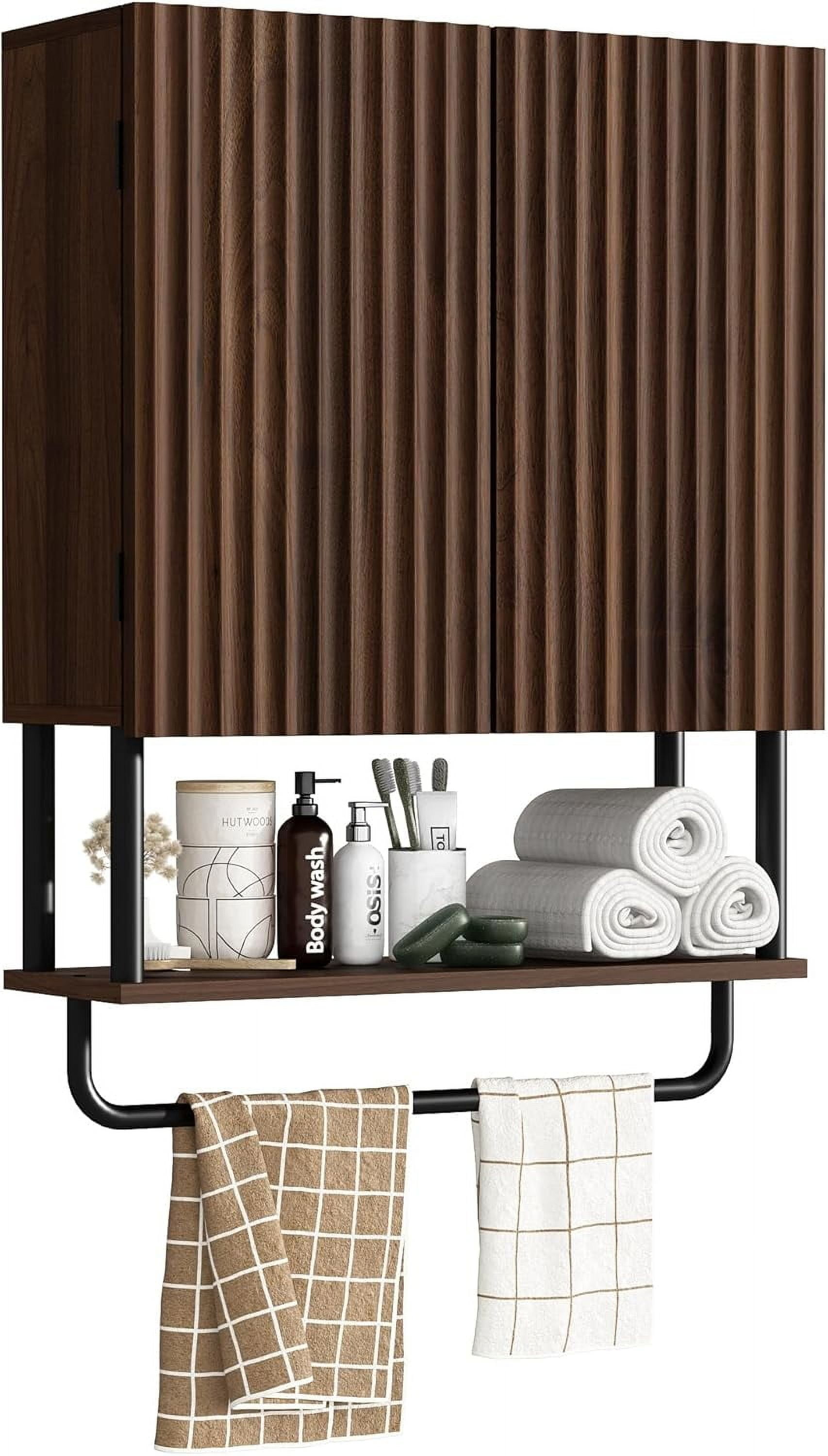 Fluted Bathroom Wall Cabinet with 2 Doors, 3-Tier Modern Farmhouse ...