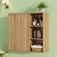 thumbnail image 1 of Fluted Bathroom Wall Cabinet, Small Medicine Wall Cabinet with Doors and Adjustable Shelves, Kitchen Wall Mounted Storage Cabinet, Floating Space Saver Over Toilet, Natural, 1 of 8