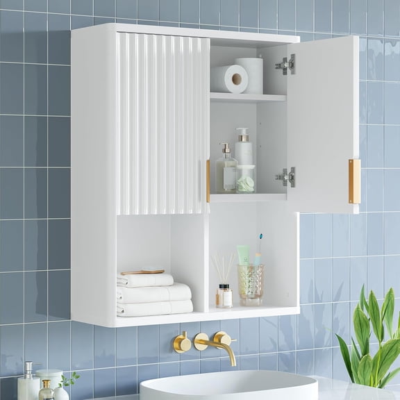 Fluted Bathroom Wall Cabinet Over The Toilet Storage, 23"x 29" Medicine Cabinet with Adjustable Shelf, Laundry Cabinet Wall Mounted and Kitchen Storage Cabinet