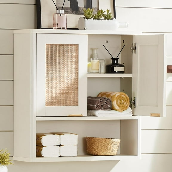 Fluted Bathroom Wall Cabinet, Wall-Mounted Medicine Cabinet with Adjustable Shelf & Doors, Farmhouse Floating Over The Toilet Storage Cabinets for Laundry Room, Kitchen, Living Room