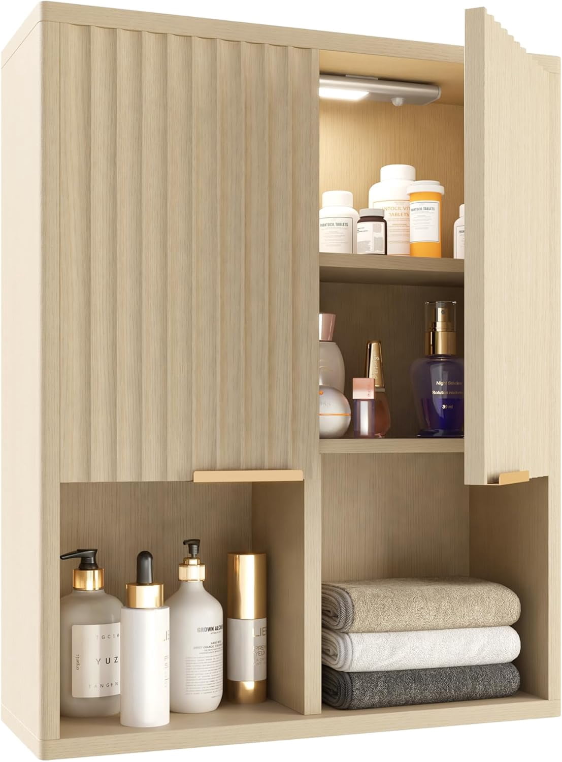 Fluted Bathroom Wall Cabinet with Motion Sensor LED Light, HAIOOU Over ...