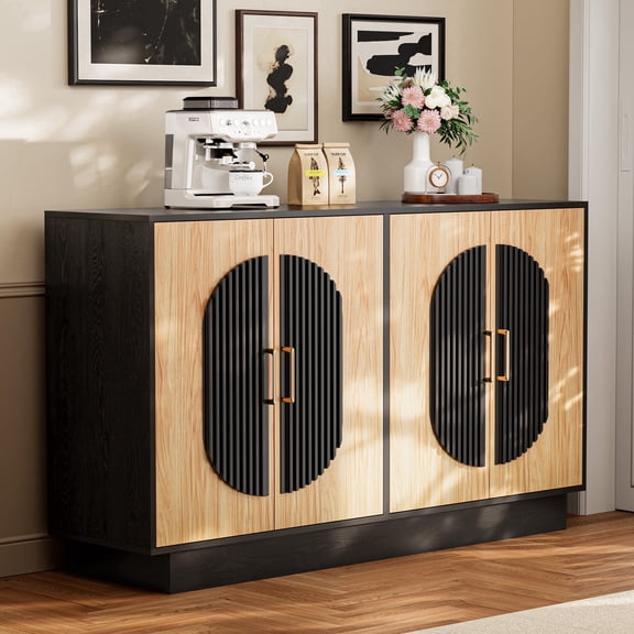 Fluted Buffet Cabinet with Storage, 58" Mid Century Modern Accent Sideboard with Adjustable Shelves, Large Credenza Storage Cabinet Console Table for Dining Room Kitchen Living Room