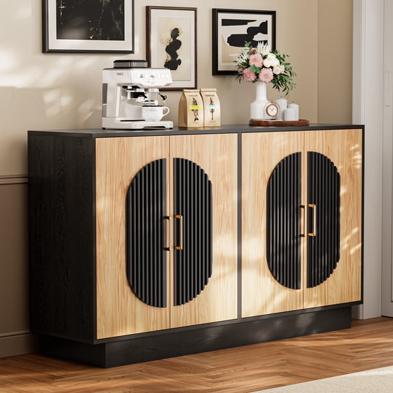 Fluted Buffet Cabinet with Storage, Large Accent Sideboard with Arch Doors & Adjustable Shelves 58" Modern Fluted Credenza Media Console Table for Living Room Kitchen Dining Room