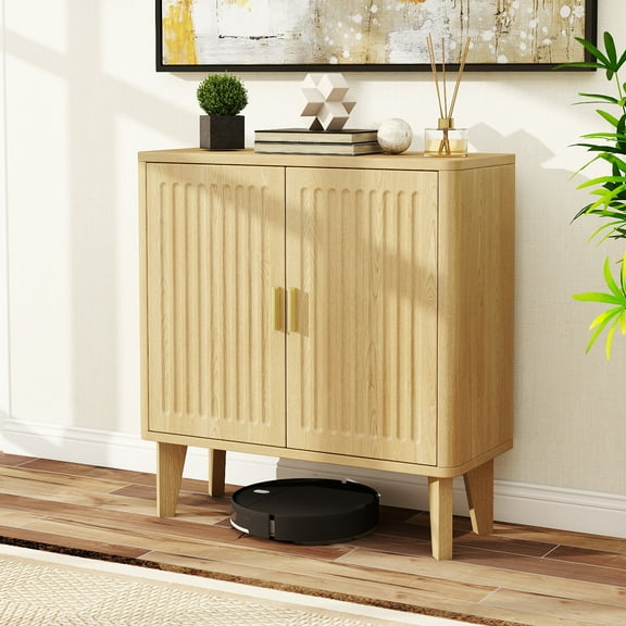 Fluted Buffet Cabinet with Storage, Small Sideboard Cabinet with Adjustable Shelf, Modern Wood Accent Coffee Bar Console Table for Hallway, Entryway, Kitchen, Living Room, Natural