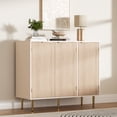 thumbnail image 1 of Fluted Buffet Sideboard Cabinet with 3 Doors, Modern Accent Cabinet with Adjustable Shelves, Kitchen Storage Cabinet with Golden Handles, Coffee Bar Cabinet for Kitchen, Oak, 1 of 8