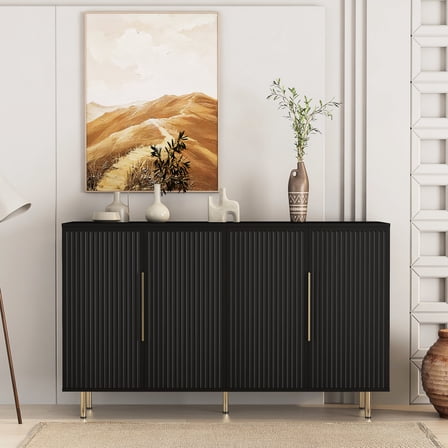 Fluted Cabinet Buffet - Black For Home Decor Storage Sideboard Large
