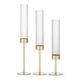 thumbnail image 1 of Fluted Candle Holder Ribbed, Ongmies Fluted Glass Candle Holder Set – Ribbed Design with Gold Metal Base, Tall Windproof Candlestick Holders, Glass Hurricane Candlestick Holders, 1 of 9
