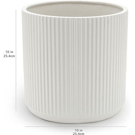 Fluted Ceramic Round Planter, 10 in, White
