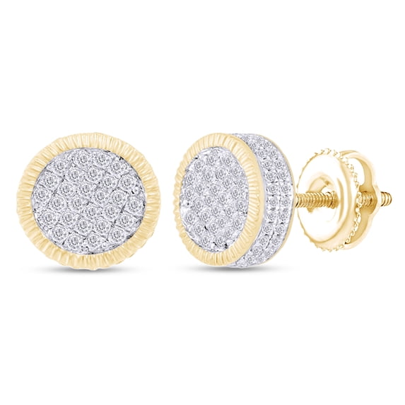 AFFY Fluted Circle Cluster Stud Earrings Round White Natural Diamond In 10K Yellow Gold (0.75 Cttw, I2-I3 Clarity)