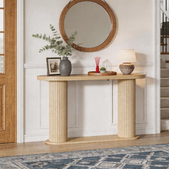 Fluted Console Table – 42.5" Narrow Entryway Sofa Table with Storage Shelf, Sturdy Wood-Look Finish, Space-Saving Design for Hallway, Living Room, Foyer