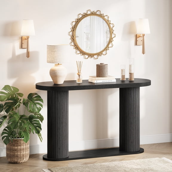 Fluted Console Table – 42.5" Narrow Entryway Sofa Table with Storage Shelf, Sturdy Wood-Look Finish, Space-Saving Design for Hallway, Living Room, Foyer