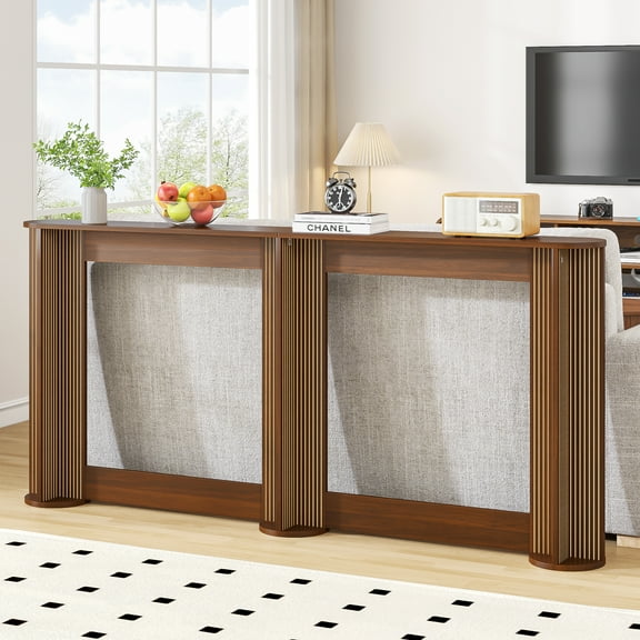 Fluted Console Table Behind Couch, Narrow Entryway Table, Long Sofa Table for Hallway, Living Room, Walnut