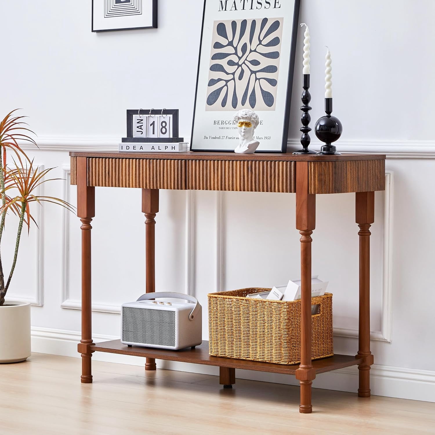 Fluted Console Table for Entryway, Narrow Entryway Tables with 2 Wooden ...