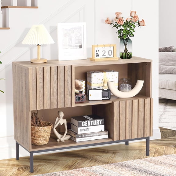 Fluted Console Table, Mid Century Entryway Table with Storage Shelf and Cabinet, Modern Sideboard Buffet Cabinet, Accent Sofa Tables for Living Room Hallway