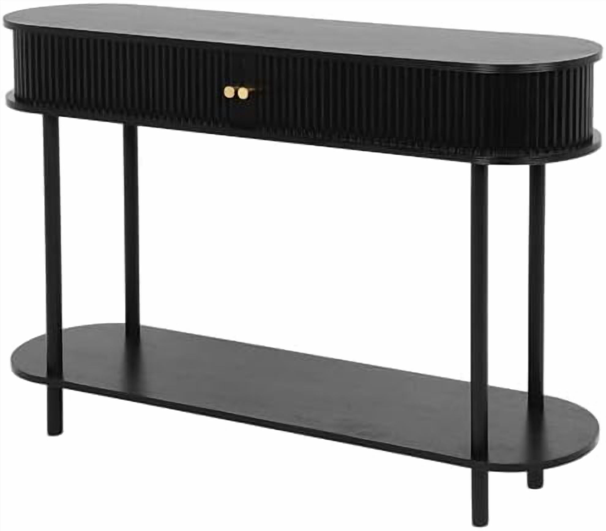 Black Rounded Console Fluted Console Table, Narrow Entryway Cabinet with Sliding Tambour ...