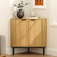 thumbnail image 1 of Fluted Corner Cabinet, Modern Small Corner Floor Cabinet with 2 Doors and 2-Tier Shelves, Freestanding Narrow Organizer for Living Room Kitchen Bathroom, Natural Oak, 1 of 9