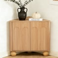 thumbnail image 1 of MIYZEAL Fluted Corner Storage Cabinet, Freestanding Corner Floor Cabinet with Adjustable Shelves & Sliding Doors, Modern Wooden Narrow Organizer for Living Room, Kitchen, Bathroom (Natural Oak), 1 of 8