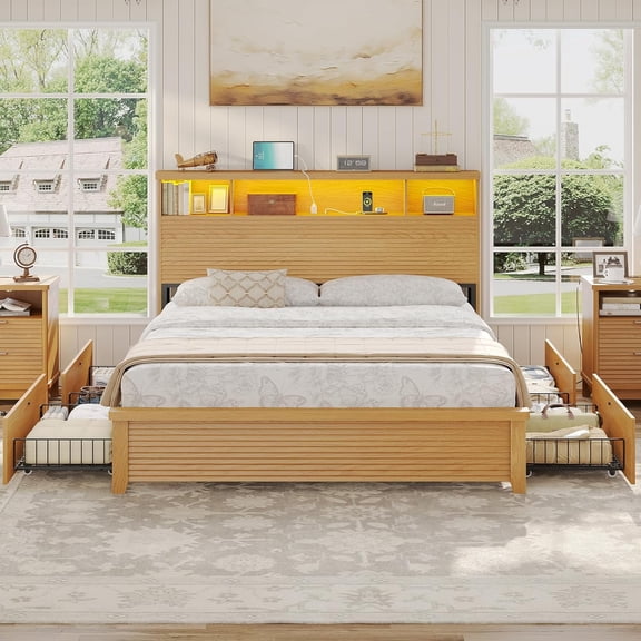 Fluted Design Bed with Bookcase and Drawers