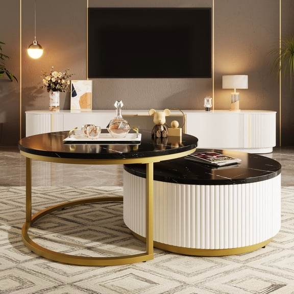 Fluted Design Round Table with Drawer / Distinctive Style and Storage Function