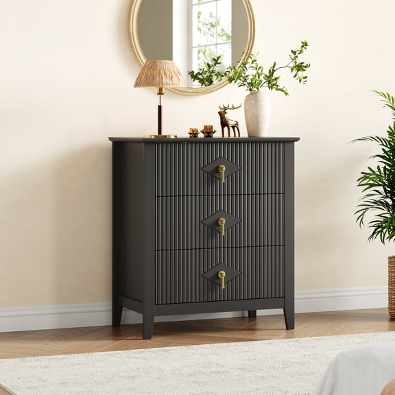 Fluted Dresser for Bedroom 27.5" Wide, Storage End Table Nightstand Fluted Dresser 3-Drawer Bedside Tables,Modern Chest of Drawers, Storage Organizer Cabinet for Living Room, Hallway, Entryway