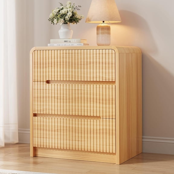 Fluted Dresser for Bedroom, 3 Drawer Dressers for Closet Small Wood Dresser Modern TV Stand, Wooden Clothes Storage Organizer Chest of Drawers for Living Room Hallway Entryway