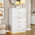 thumbnail image 1 of Fluted Dresser for Bedroom with 5 Drawers, 31.5" Wide Modern Chest of Drawers with Lighting, Wooden Dresser TV Stand with Curved Edges, Closet Organizer for Living Room, Hallway,White, 1 of 9