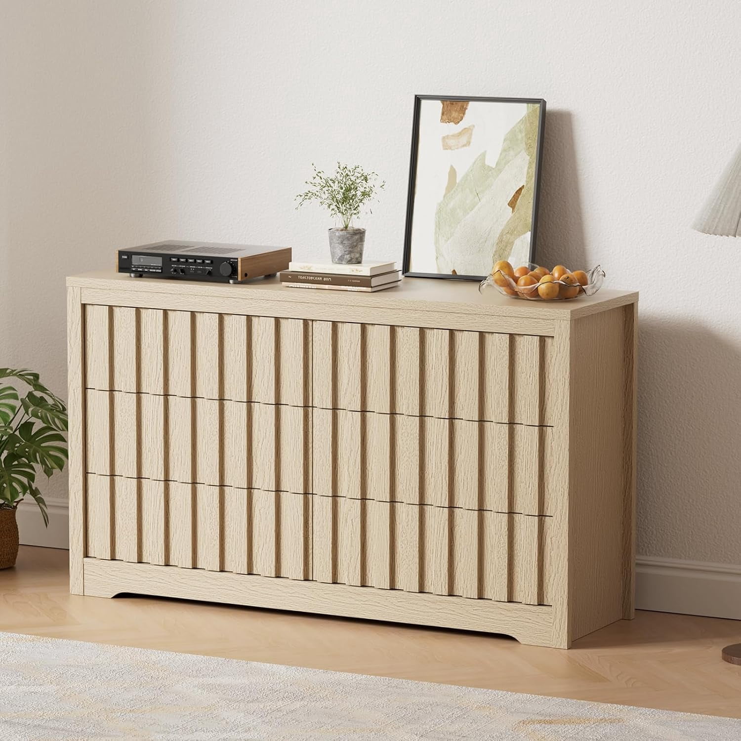 Fluted Dresser for Bedroom with 6 Drawers,Modern Chest of Drawers with ...
