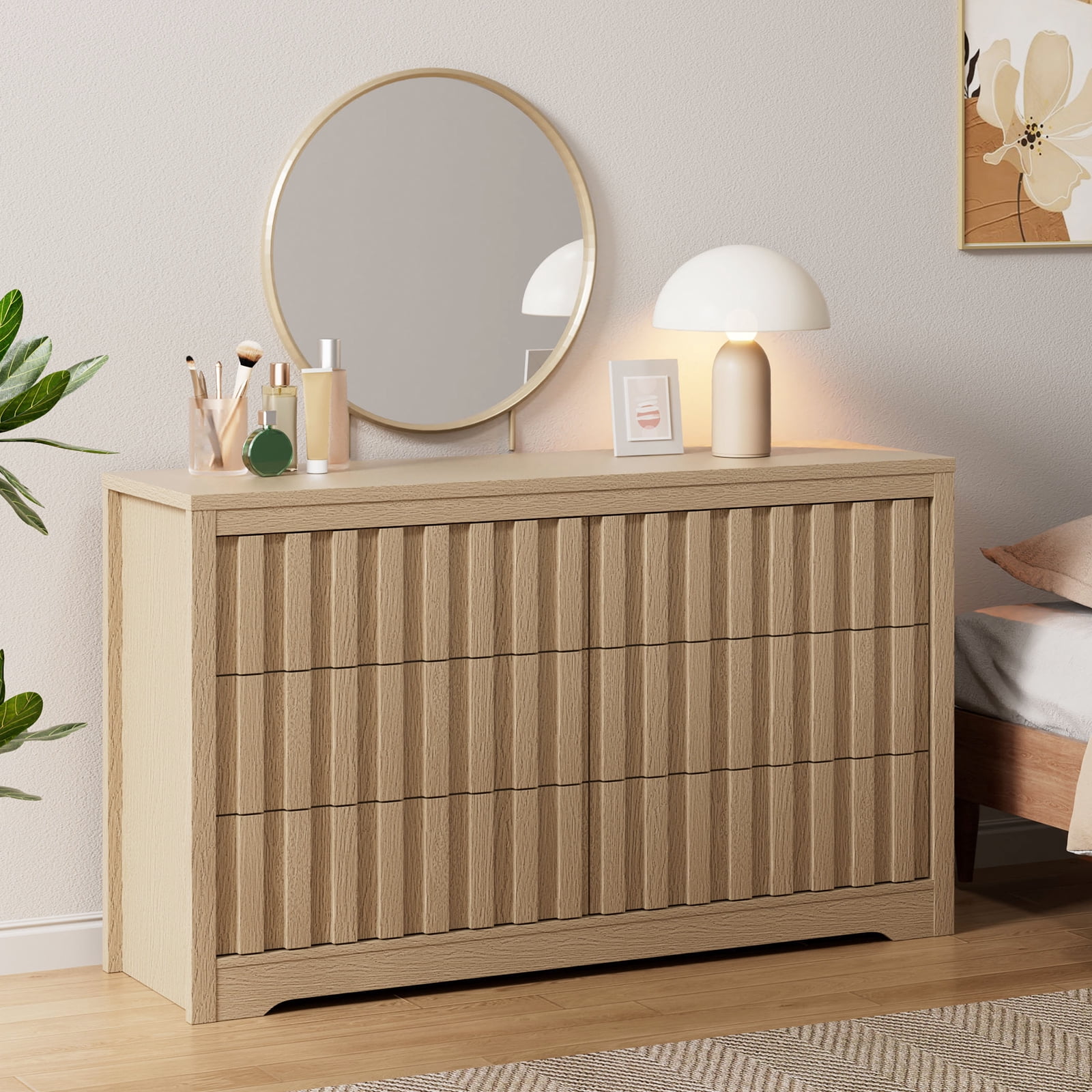 Fluted Dresser for Bedroom with 6 Drawers,Modern Wooden Chest of ...
