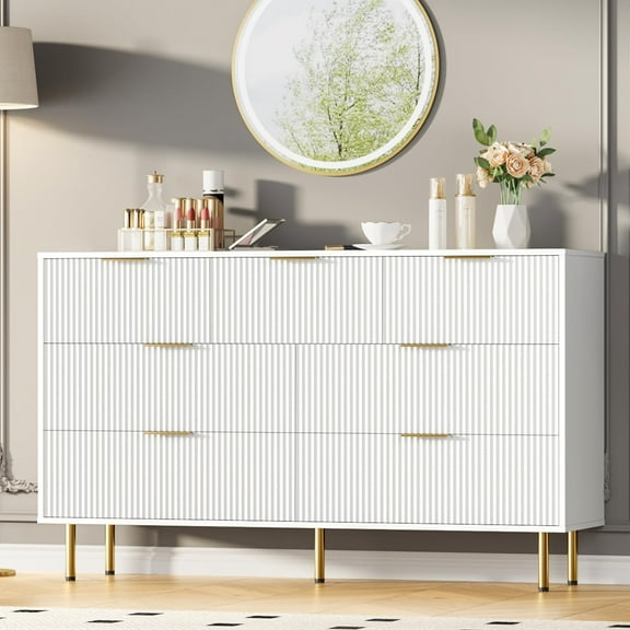 Fluted Dresser for Bedroom,7 Drawer Dresser with Wide Drawers,Wooden Chest of Drawers,Modern Storage Dressers for Living Room, Closet, Hallway,Entryway