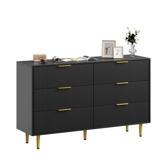 Fluted Dresser For Bedroom,Modern Chest Of Drawers Bedside Nightstand With Metal Legs&Gold Handle,Wood Side Table Closet Storage Dresser Organizer For Living Room Entryway