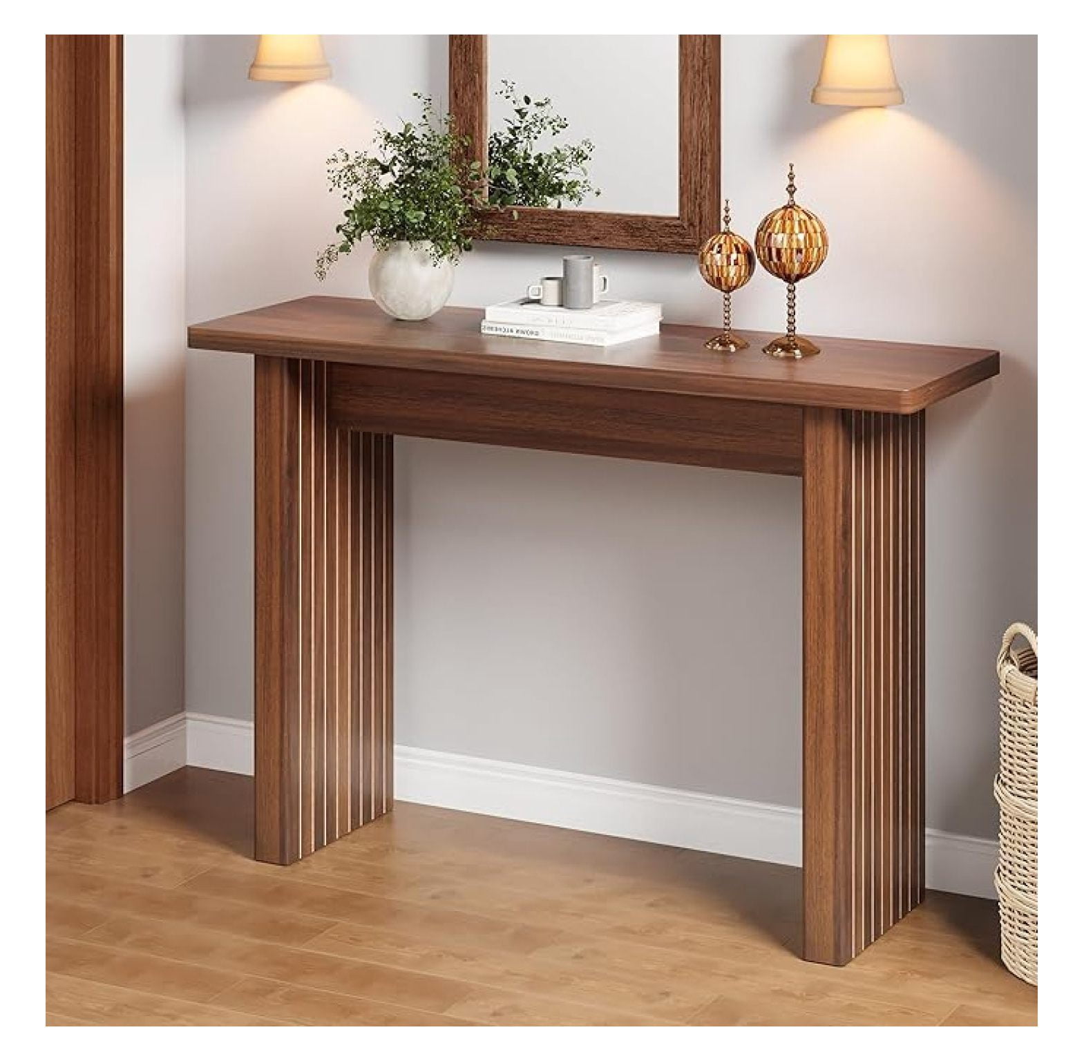 Fluted Entryway Console Table, Wooden Rectangular Sofa Table for ...