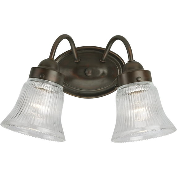 Fluted Glass Collection Two-Light Antique Bronze Clear Prismatic Glass Traditional Bath Vanity Light