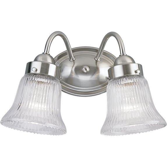 Fluted Glass Collection Two-Light Brushed Nickel Clear Prismatic Glass Traditional Bath Vanity Light