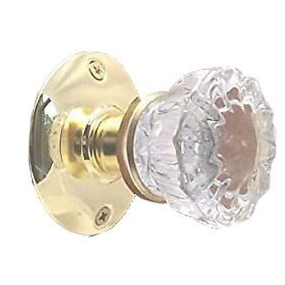 Fluted Glass French Door Knob Set- for Both Sides of One Door (Polished Brass)