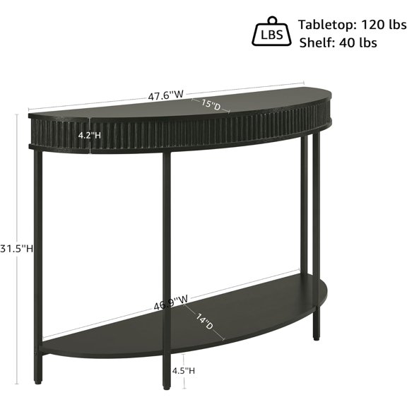 Fluted Half Moon Console , Modern 2-Tier Black Entryway Console with Storage, Sofa Back for Living Room, Hallway & Foyer (47" Width)$$Furniture